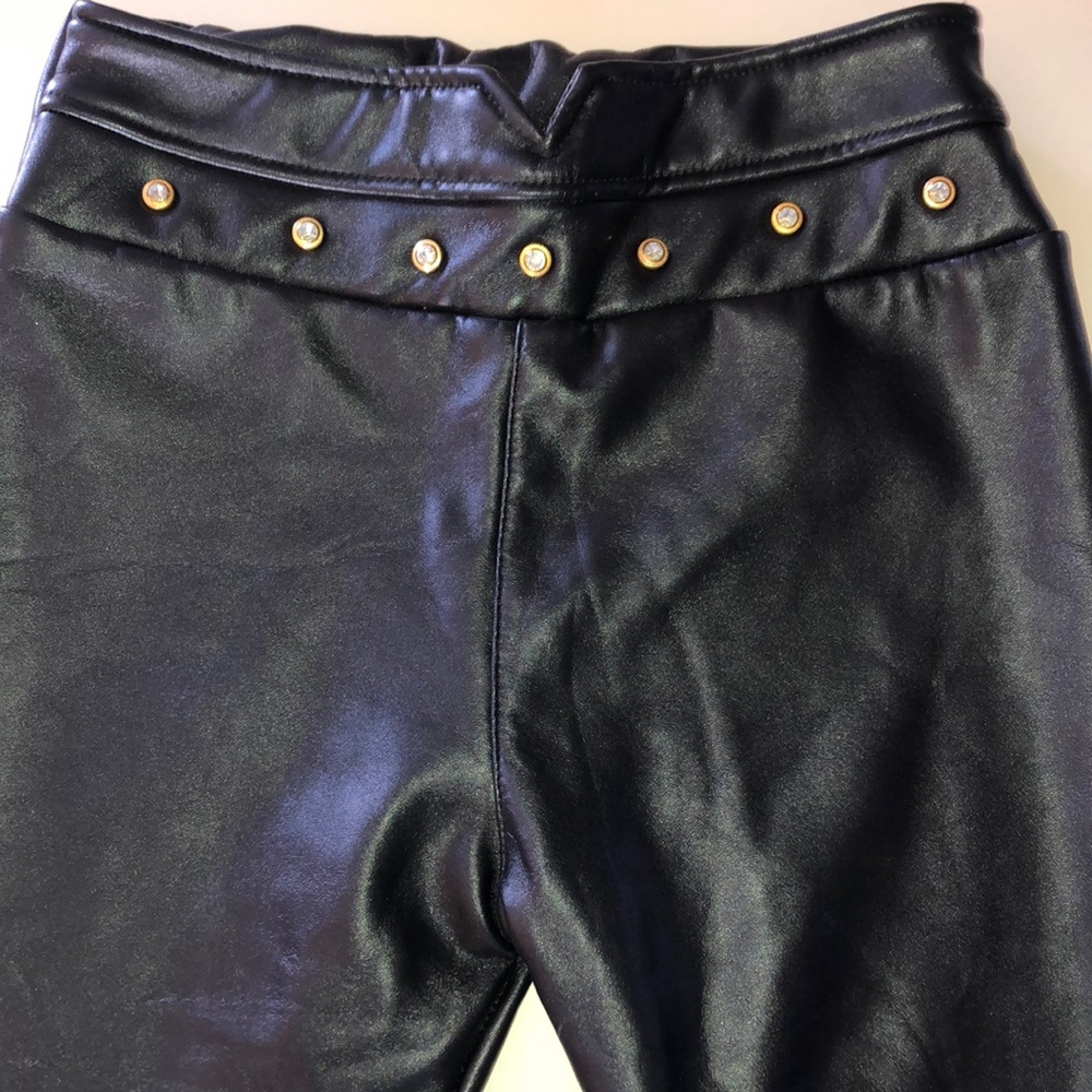 Leather look gem studded fleece lined  leggings